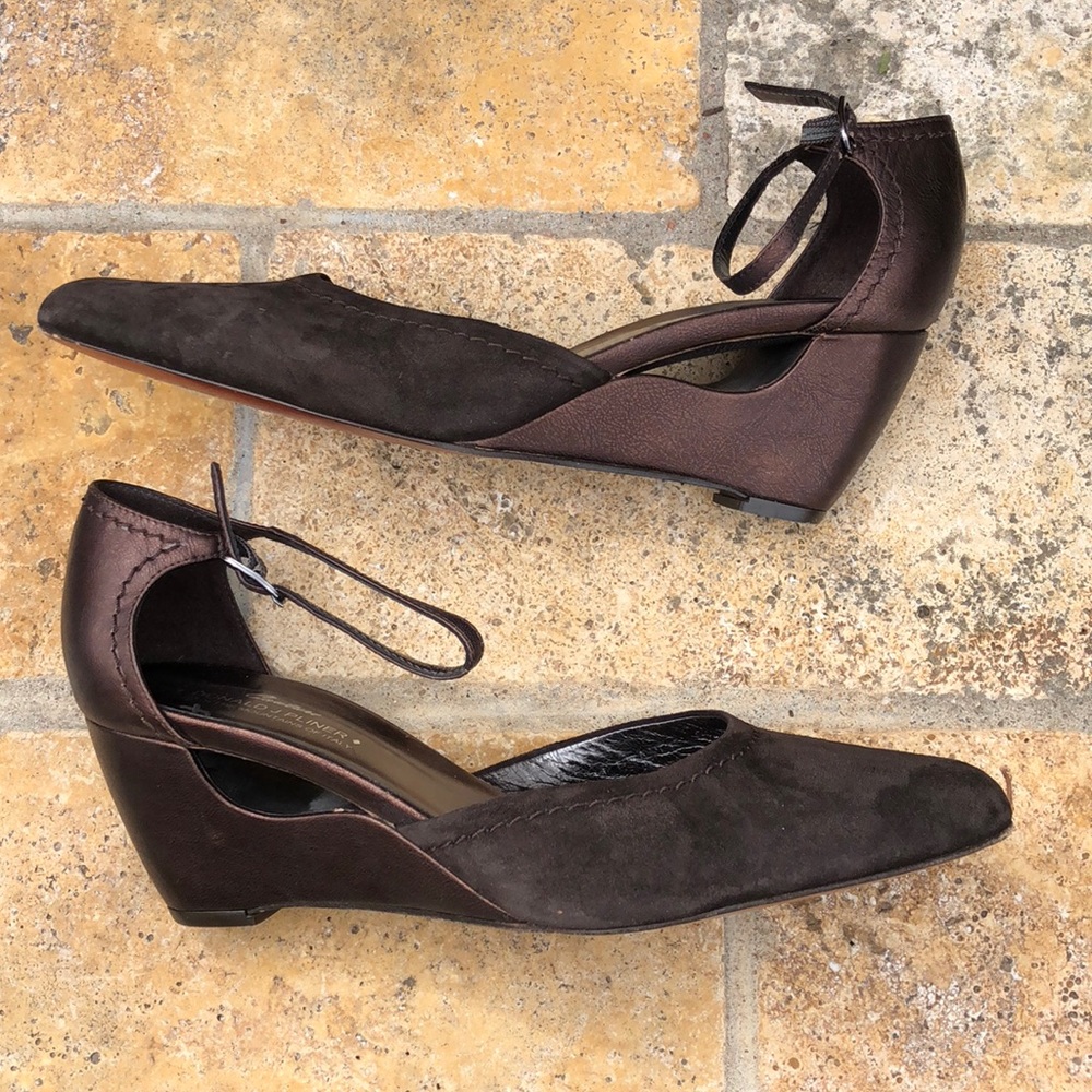 Donald J. Pliner Dark Brown Suede Wedge Pumps